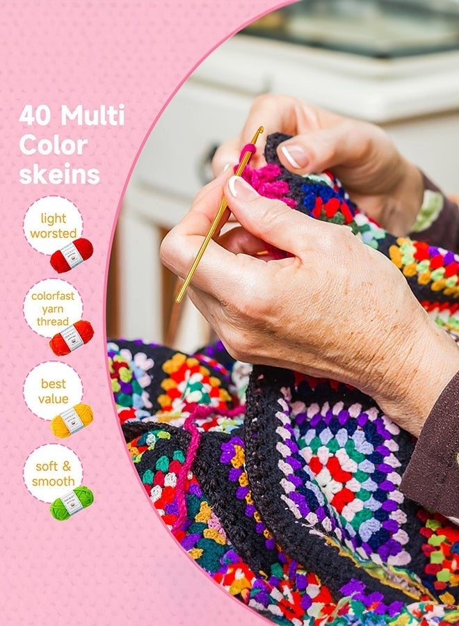 WALALLA 40 Colors Acrylic Yarn Skeins, 9 Crochet Hooks (2.0mm-6.0mm), 6 hand sewing needle, 20 Stitch Markers, 1 Bag, for Crocheting & Knitting, Gift for Beginners and Adults - Image 5